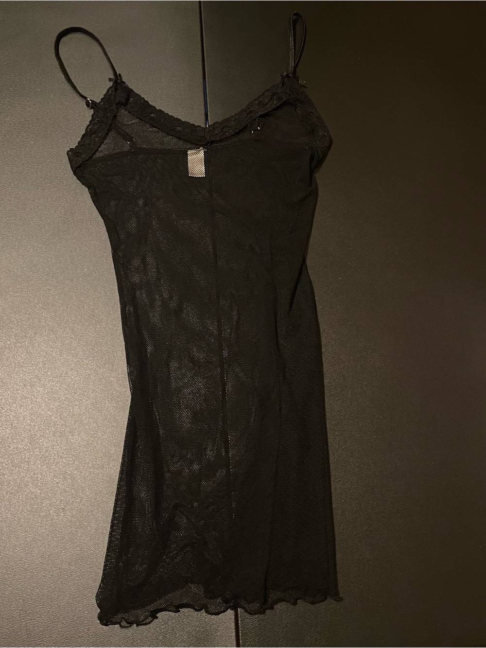 Black Sheer Lace Trim Slip Dress